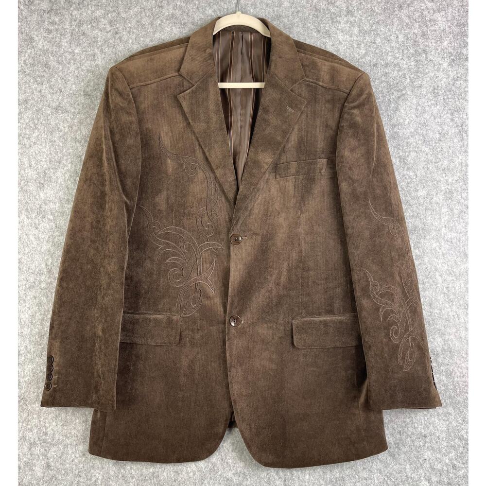 Inserch Velvet Blazer Jacket Mens Medium Brown Embroidered 2 Button Artsy